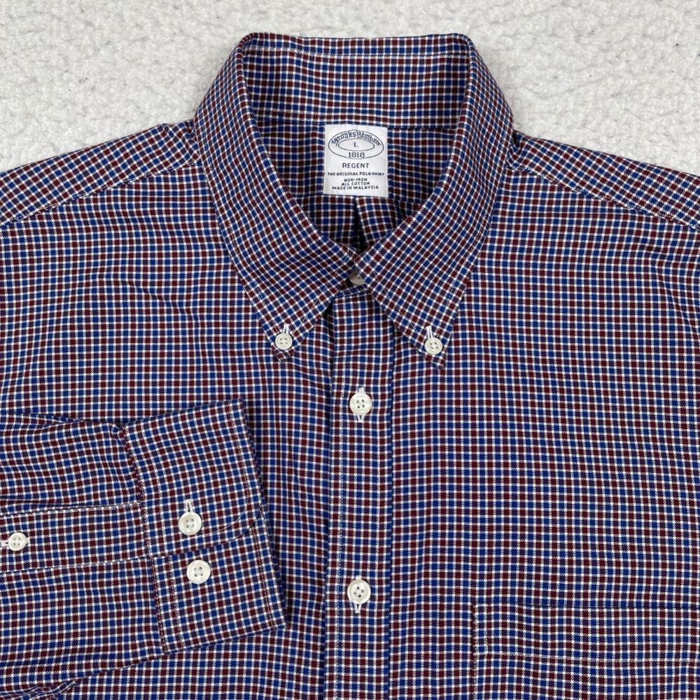 Brooks Brothers Button Down Mens L Red Blue Regent Non Iron Preppy Classic